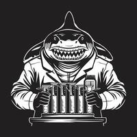 químico Tubarão ilustração dentro Preto e branco vetor