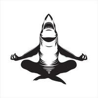 Tubarão fazendo uma ioga ilustração em uma branco fundo vetor
