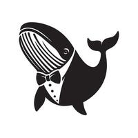 baleia com uma arco gravata ilustração dentro Preto e branco vetor