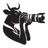 vaca logotipo - fotógrafo vaca com uma Câmera ilustração dentro Preto e branco vetor