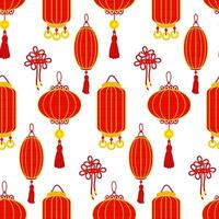 uma padronizar do vermelho chinês papel lanternas e vermelho fio, criando uma festivo e cultural atmosfera. decoração do festivo eventos, cultural decorações dentro a tradicional ásia estilo. desatado oriental vetor