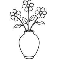 esqueço mim não flor em a vaso esboço ilustração coloração livro página projeto, esqueço mim não flor em a vaso Preto e branco linha arte desenhando coloração livro Páginas para crianças e adultos vetor