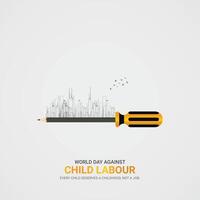 mundo dia contra criança trabalho. criança trabalho criativo Publicidades Projeto 12 junho. , 3d ilustração. vetor