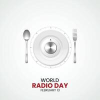 mundo rádio dia criativo Publicidades Projeto. fevereiro 13 rádio dia social meios de comunicação poster 3d ilustração. vetor