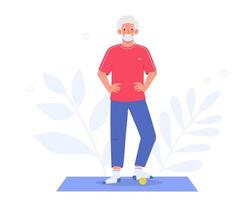 idosos homem executa exercícios para a músculos do a pé. massagem para aliviar músculo tensão e melhorar circulação vetor