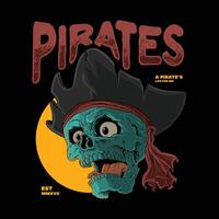 pirata crânio cabeça. uma resistido , sorrindo, pirata crânio e ossos Projeto vetor