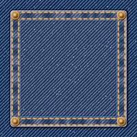 jeans azul brim têxtil padronizar fundo com ouro costuras, vinco e latão alfinetes quadro, Armação ilustração. vetor