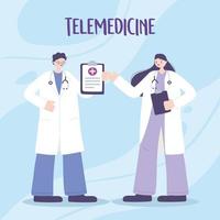telemedicina, médicos, equipe profissional, tratamento médico e serviços de saúde online vetor