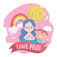 desenho de menina com lgtbi amor paz e desenho vetorial de arco-íris vetor