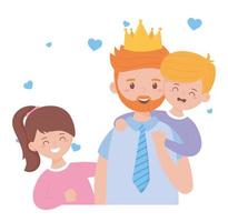 pai com filho de coroa e filha em desenho vetorial de dia dos pais vetor