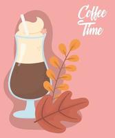 hora do café, xícara de café com leite, bebida com aroma fresco vetor
