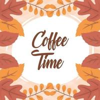 hora do café, bebida fresca deixa desenho de letras do emblema vetor