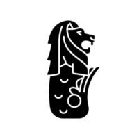 ícone de glifo de estátua negra de Merlion. metade peixe e metade leão, criatura mítica. atração popular. símbolo oficial de Singapura. símbolo da silhueta no espaço em branco. ilustração isolada do vetor