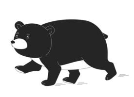 gordo Urso corrida Preto e branco 2d linha desenho animado personagem. carnívoro criatura predando. selvagem animal isolado linha personagem. cuidado do floresta habitats monocromático plano local ilustração vetor