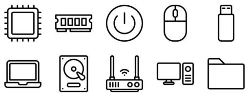 computador ícone linha estilo conjunto coleção vetor
