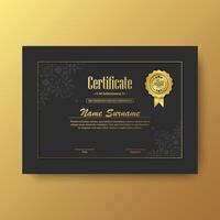 certificado de luxo preto e dourado com cor de moldura dourada vetor