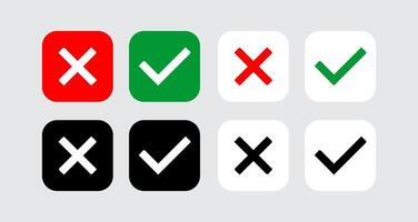 conjunto do sim e não ou certo e errado ou Cruz marca e Verifica marca símbolo com quadrado botão vetor