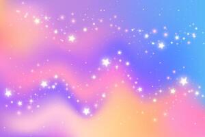 roxa ondulado gradiente céu. Rosa e azul galáxia noite. estrelado espaço fundo. brilhante colori fantasia universo com brilhos. Magia holográfico fluido vibrante ilustração do cosmos. vetor