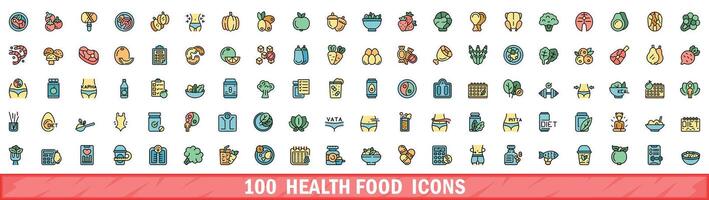 100 saúde Comida ícones definir, cor linha estilo vetor