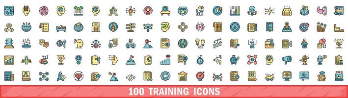 100 Treinamento ícones definir, cor linha estilo vetor