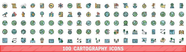 100 cartografia ícones definir, cor linha estilo vetor