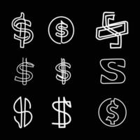 conjunto do dólar símbolos abstrato 1 linha arte branco logotipo ícone desenhos ilustração modelo vetor