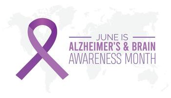 Alzheimer e cérebro consciência mês observado cada ano dentro junho. modelo para fundo, bandeira, cartão, poster com texto inscrição. vetor