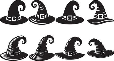 dia das Bruxas bruxa chapéu ícone definir. vetor