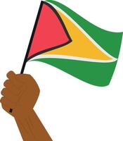 mão segurando e levantando a nacional bandeira do Guiana vetor