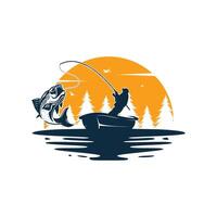 pescaria logotipo graves peixe com clube emblema pescaria vetor
