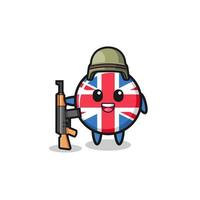 Mascote bonito da bandeira do Reino Unido como soldado vetor