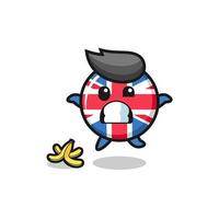 desenho animado da bandeira do Reino Unido é deslize em uma casca de banana vetor