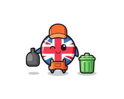 o mascote da linda bandeira do Reino Unido como coletor de lixo vetor
