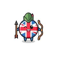 desenho animado da bandeira do Reino Unido como mascote do arqueiro medieval vetor