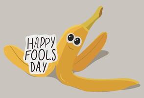 banana descasca com palavras feliz tolo dia vetor