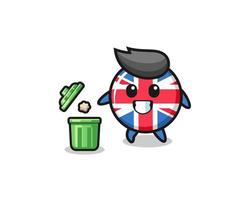 ilustração da bandeira do Reino Unido jogando lixo na lata de lixo vetor