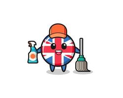 personagem fofinho da bandeira do Reino Unido como mascote dos serviços de limpeza vetor