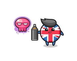 desenho animado da bandeira do Reino Unido fazendo um grafite com tinta spray vetor