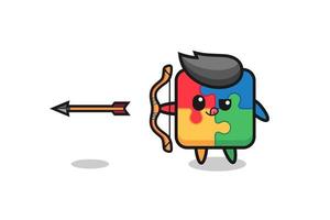 ilustração de personagem de quebra-cabeça fazendo arco e flecha vetor
