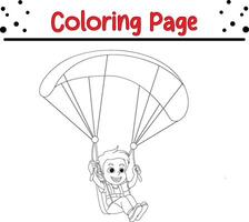 fofa Garoto jogando parapente coloração livro página para crianças. vetor