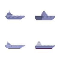 navio de guerra ícones conjunto desenho animado . aeronave transportadora com avião em borda vetor