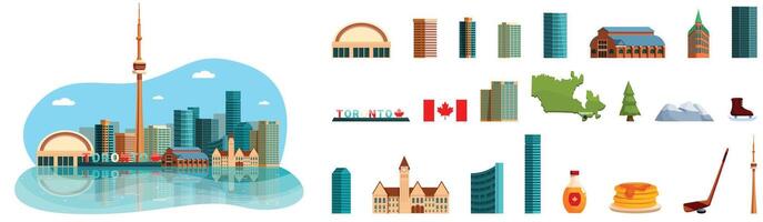 Toronto ícones conjunto desenho animado . Horizonte rua vetor