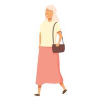 Senior mulher indo para compras ícone desenho animado . Avó comprador vetor