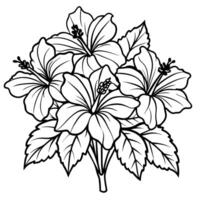 hibisco flor ramalhete ilustração coloração livro página projeto, hibisco flor ramalhete Preto e branco linha arte desenhando coloração livro Páginas para crianças e adultos vetor