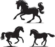 cavalo silhueta animal conjunto isolado em branco fundo. Preto cavalos gráfico elemento ilustração.alta resolução jpg, eps 10 incluído vetor