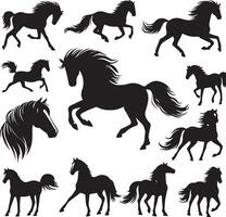 cavalo silhueta animal conjunto isolado em branco fundo. Preto cavalos gráfico elemento ilustração.alta resolução jpg, eps 10 incluído vetor