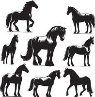 cavalo silhueta animal conjunto isolado em branco fundo. Preto cavalos gráfico elemento ilustração.alta resolução jpg, eps 10 incluído vetor