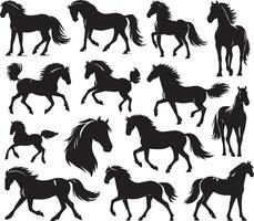 cavalo silhueta animal conjunto isolado em branco fundo. Preto cavalos gráfico elemento ilustração.alta resolução jpg, eps 10 incluído vetor