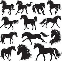 cavalo silhueta animal conjunto isolado em branco fundo. Preto cavalos gráfico elemento ilustração.alta resolução jpg, eps 10 incluído vetor