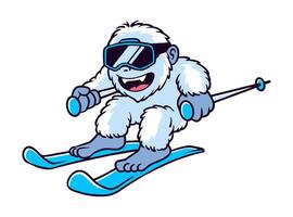 desenho animado ilustração do yeti esquiar vetor